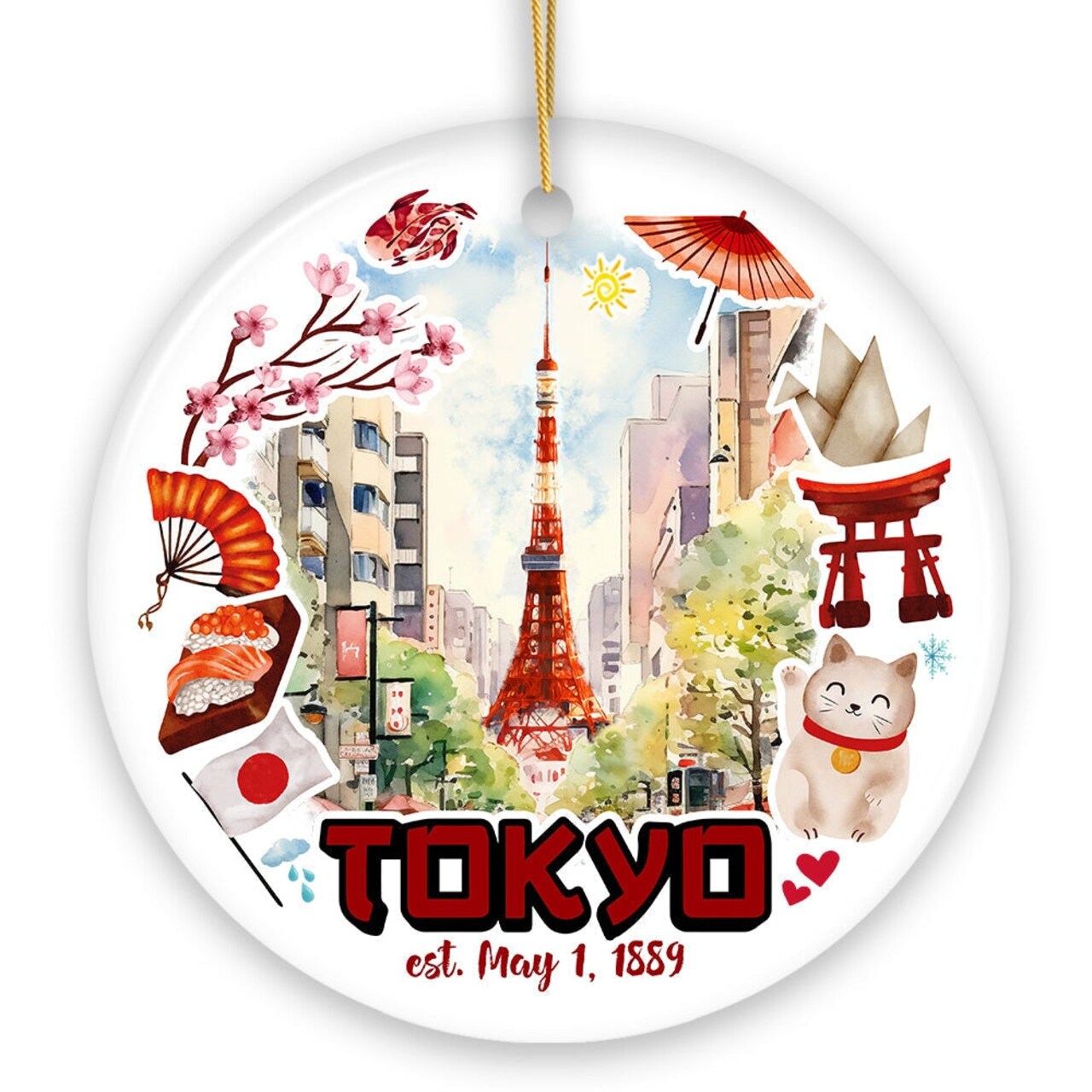 Artistic Tokyo Cultural Heritage Ornament, Japanese Style Timeless Zen Keepsake